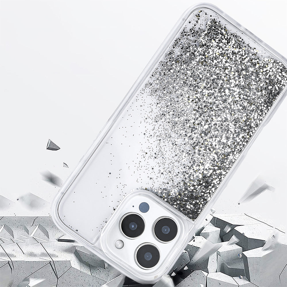 Apple iPhone 14 Pro Max Kılıf Sıvılı Simli Şeffaf Arka Yüzey Zore Keto Silikon Kapak Gümüş