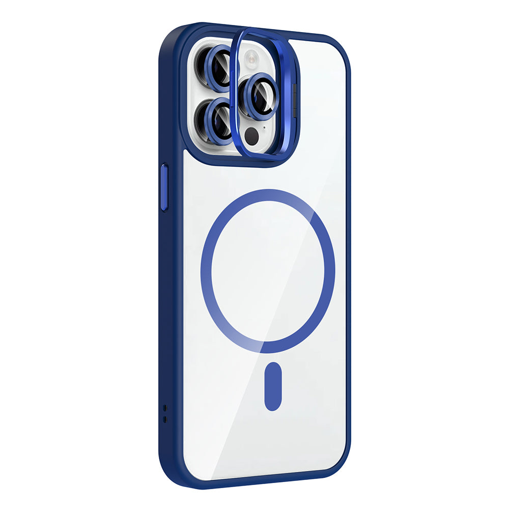Apple iPhone 14 Pro Max Kılıf Standlı ve Kamera Lens Hediyeli M-Safe Şarj Özellikli Zore Etro Kapak Gri