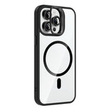 Apple iPhone 14 Pro Max Kılıf Standlı ve Kamera Lens Hediyeli M-Safe Şarj Özellikli Zore Etro Kapak Gri