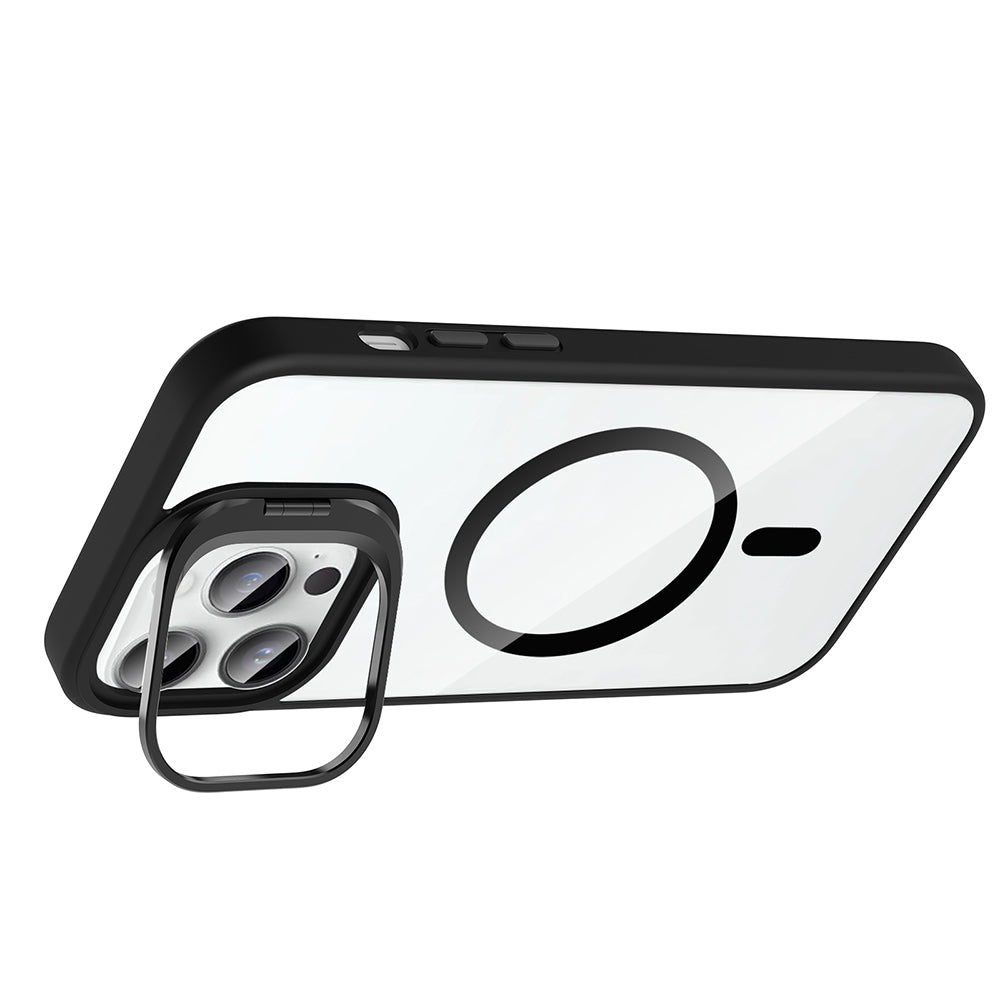 Apple iPhone 14 Pro Max Kılıf Standlı ve Kamera Lens Hediyeli M-Safe Şarj Özellikli Zore Etro Kapak Lacivert