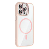 Apple iPhone 14 Pro Max Kılıf Standlı ve Kamera Lens Hediyeli M-Safe Şarj Özellikli Zore Etro Kapak Pembe