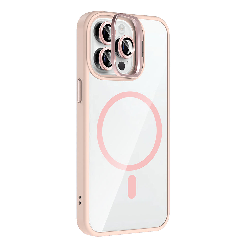 Apple iPhone 14 Pro Max Kılıf Standlı ve Kamera Lens Hediyeli M-Safe Şarj Özellikli Zore Etro Kapak Lacivert
