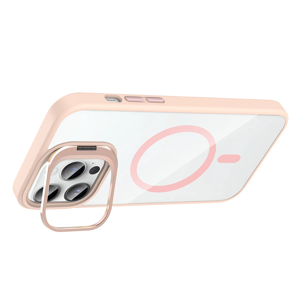 Apple iPhone 14 Pro Max Kılıf Standlı ve Kamera Lens Hediyeli M-Safe Şarj Özellikli Zore Etro Kapak Desert Titanyum