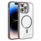 Apple iPhone 14 Pro Max Kılıf Standlı ve Kamera Lens Hediyeli M-Safe Şarj Özellikli Zore Etro Kapak Gri