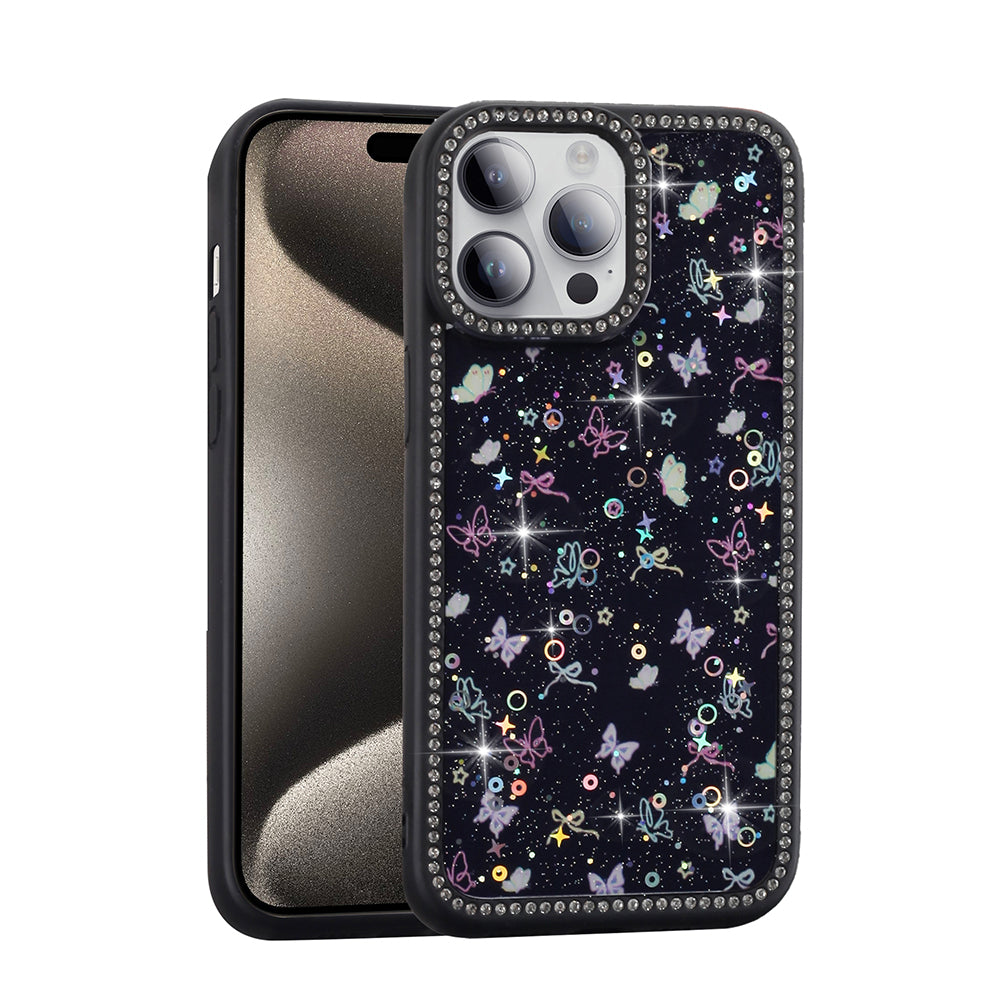 Apple iPhone 14 Pro Max Kılıf Taşlı ve Simli Tasarım Zore Azra Kapak Siyah