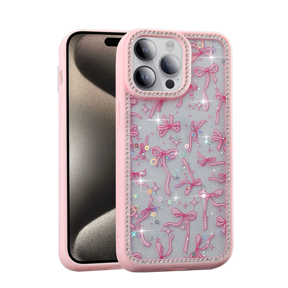 Apple iPhone 14 Pro Max Kılıf Taşlı ve Simli Tasarım Zore Azra Kapak Pembe