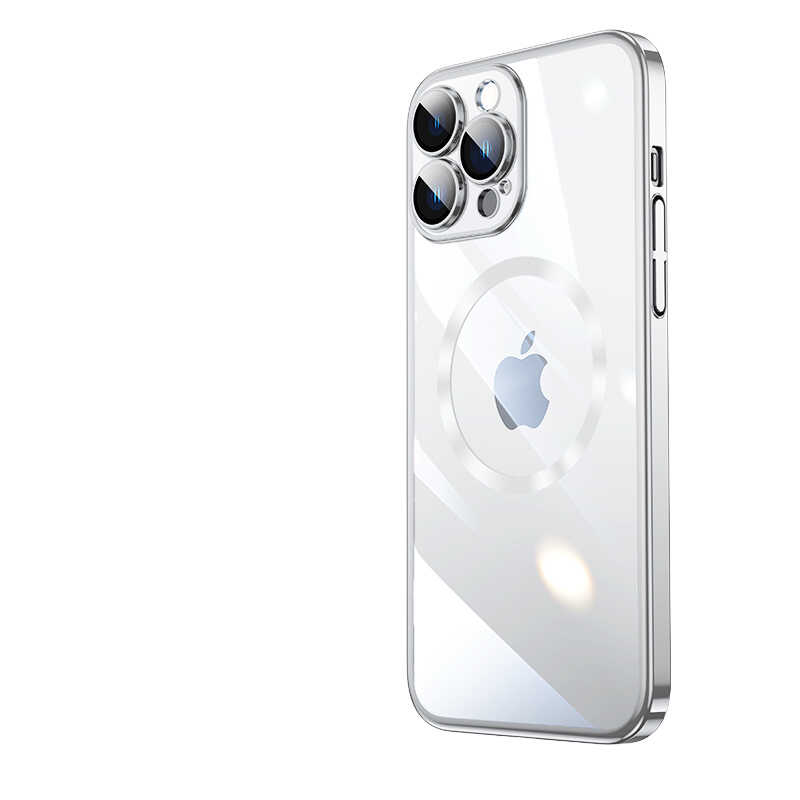 Apple iPhone 14 Pro Max Kılıf Wireless Şarj Özellikli Sert PC Zore Riksos M-safe Kapak Gümüş