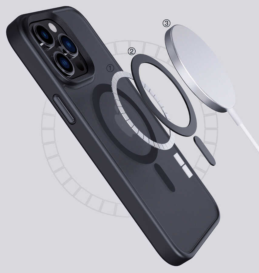 Apple iPhone 14 Pro Max Kılıf Wireless Şarj Özellikli Zore Hibrit M-safe Kapak Derin Mor
