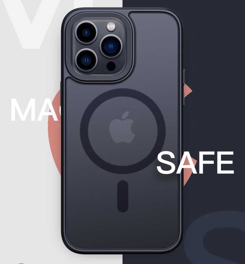 Apple iPhone 14 Pro Max Kılıf Wireless Şarj Özellikli Zore Hibrit M-safe Kapak Siyah