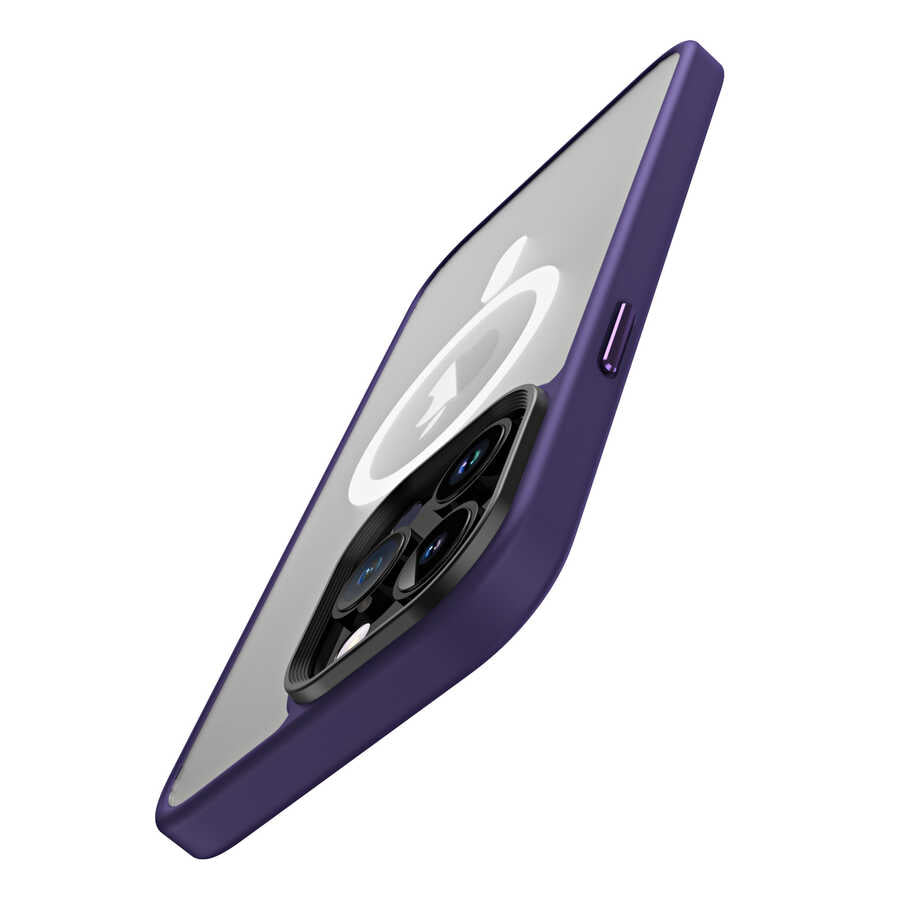 Apple iPhone 14 Pro Max Kılıf Wireless Şarj Özellikli Zore Hibrit M-safe Kapak Mavi