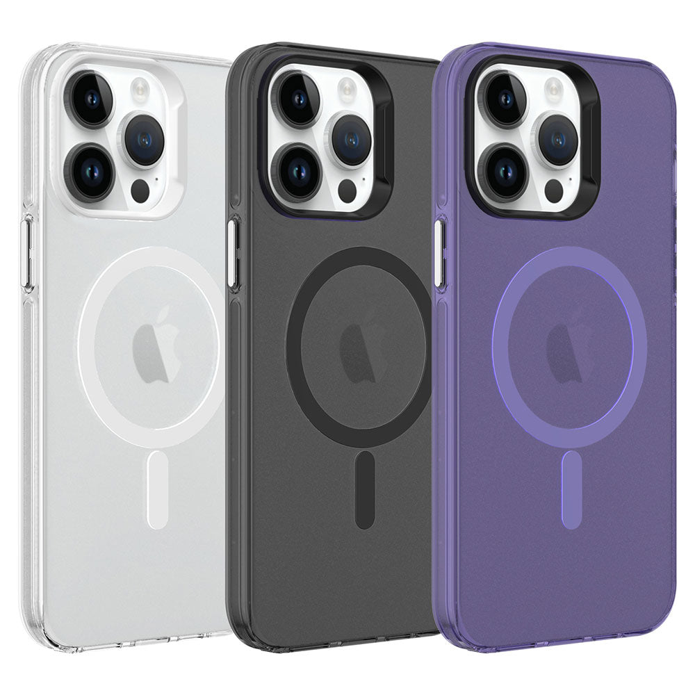 Apple iPhone 14 Pro Max Kılıf Zore M-safe Şarj Özellikli Buzlu Transparan C-Pro Sert Kapak Siyah