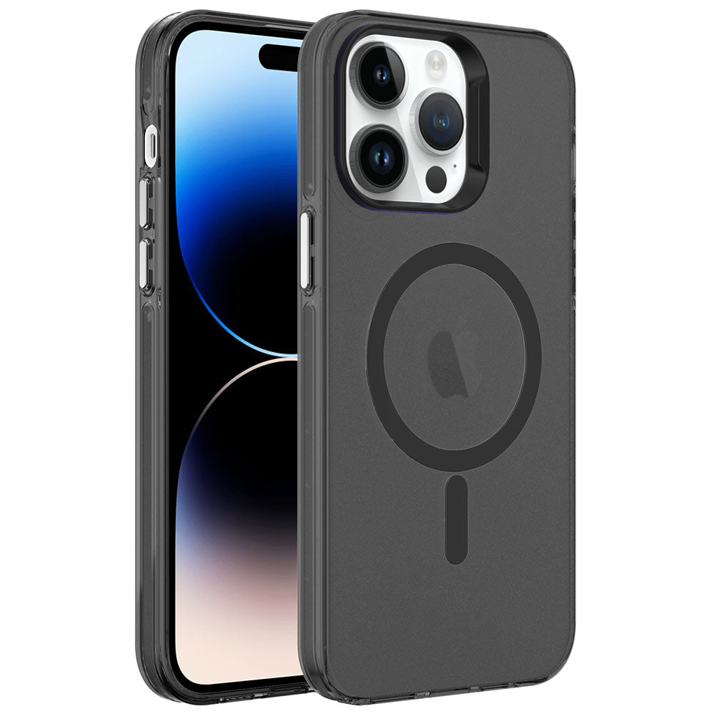 Apple iPhone 14 Pro Max Kılıf Zore M-safe Şarj Özellikli Buzlu Transparan C-Pro Sert Kapak Siyah