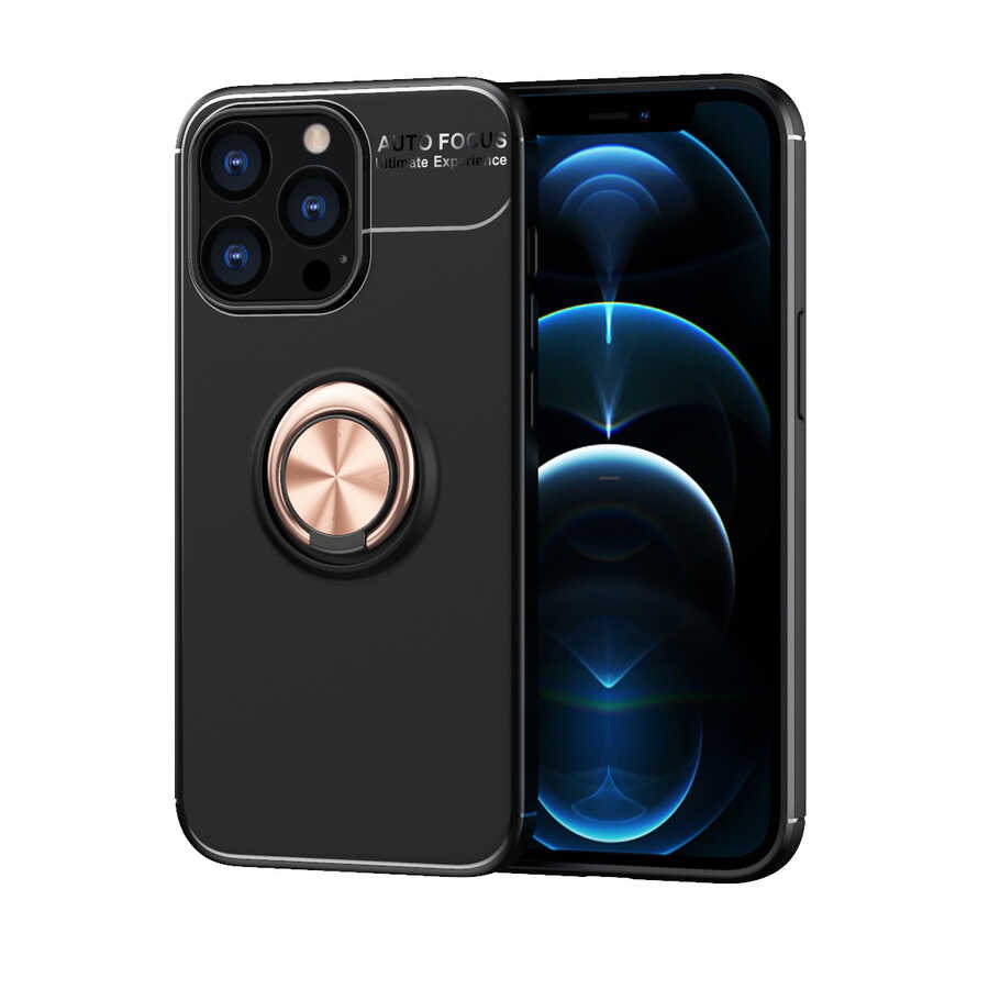 Apple iPhone 14 Pro Max Kılıf Zore Ravel Silikon Kapak Siyah-Rose Gold