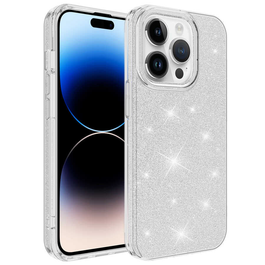 Apple iPhone 14 Pro Max Kılıf Zore Shining Silikon Gümüş