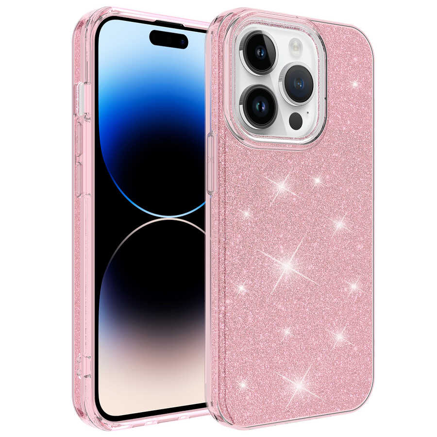 Apple iPhone 14 Pro Max Kılıf Zore Shining Silikon Pembe