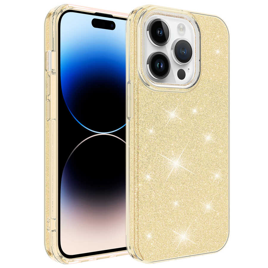 Apple iPhone 14 Pro Max Kılıf Zore Shining Silikon Gold