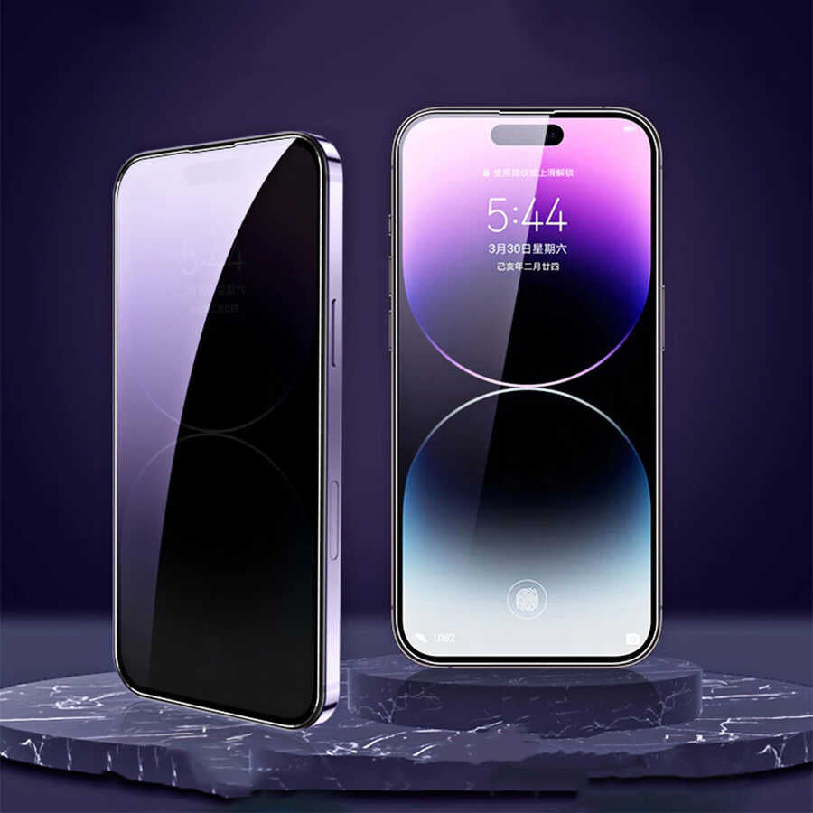Apple iPhone 14 Pro Max Zore Kor Privacy Cam Ekran Koruyucu Siyah