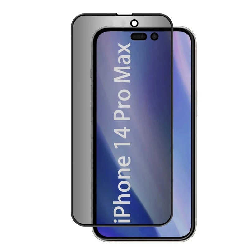 Apple iPhone 14 Pro Max Zore Kor Privacy Cam Ekran Koruyucu Siyah