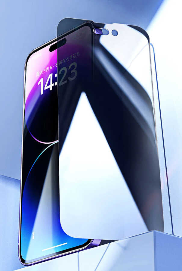 Apple iPhone 14 Pro Zore Kor Privacy Cam Ekran Koruyucu Siyah