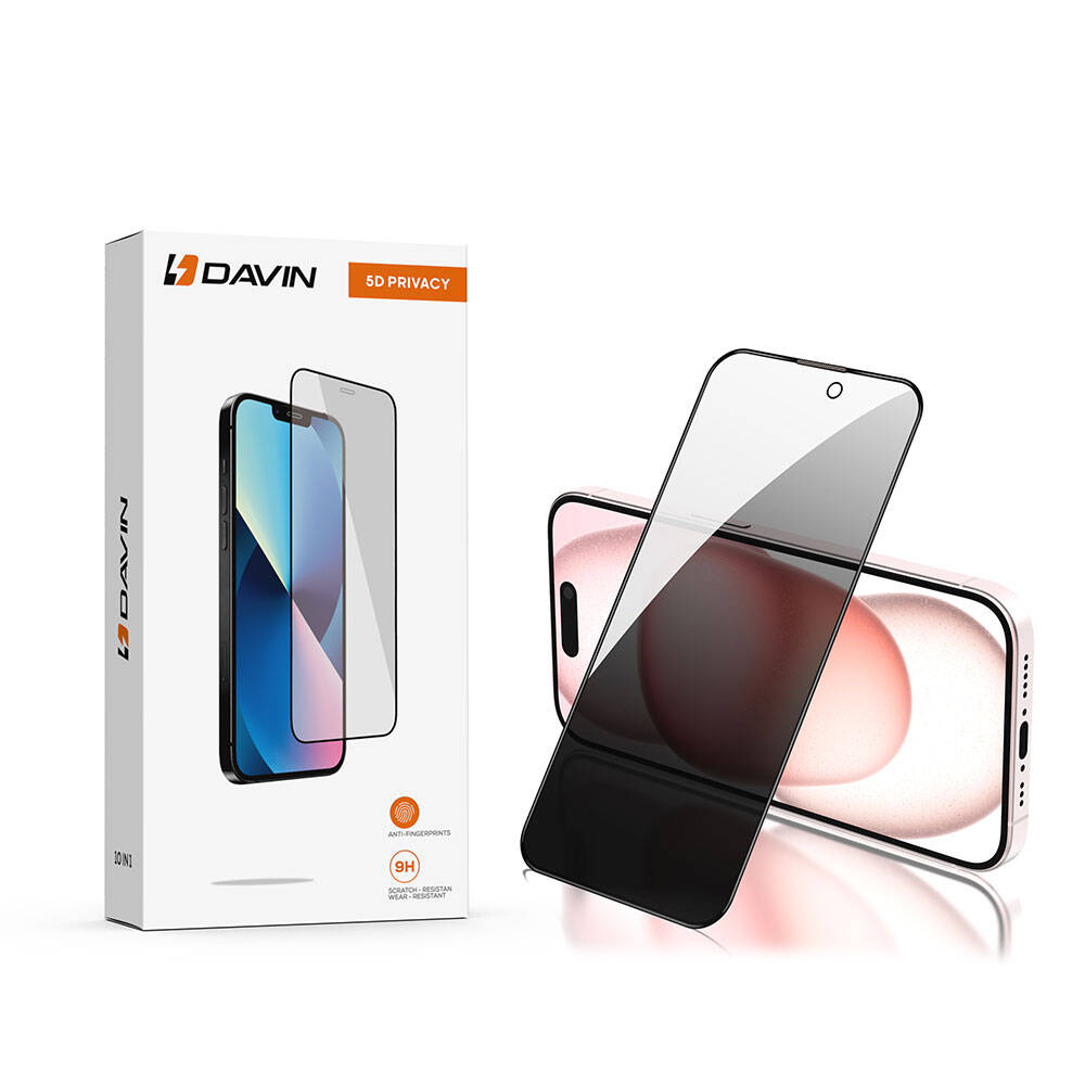Apple iPhone 15 Davin 5D Privacy Cam Ekran Koruyucu Siyah