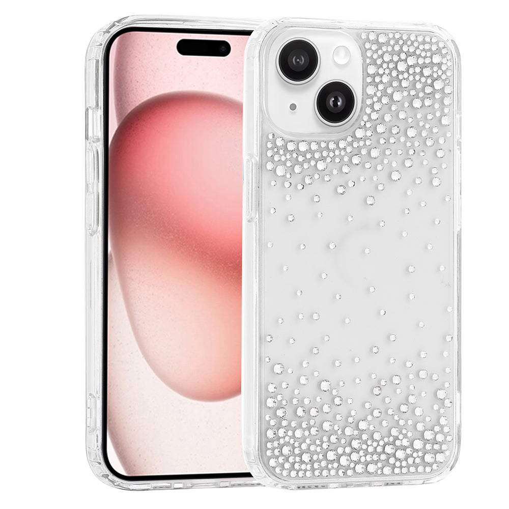 Apple iPhone 15 Kılıf Airbag Tasarımlı Damla Taşlı Şeffaf Zore Pera Silikon Kapak Turuncu