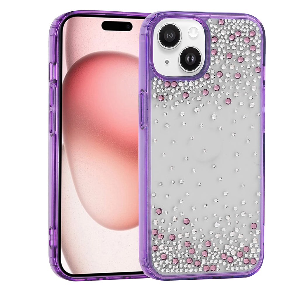 Apple iPhone 15 Kılıf Airbag Tasarımlı Damla Taşlı Şeffaf Zore Pera Silikon Kapak Mor