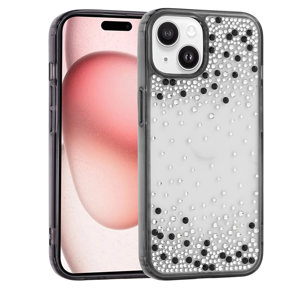 Apple iPhone 15 Kılıf Airbag Tasarımlı Damla Taşlı Şeffaf Zore Pera Silikon Kapak Siyah