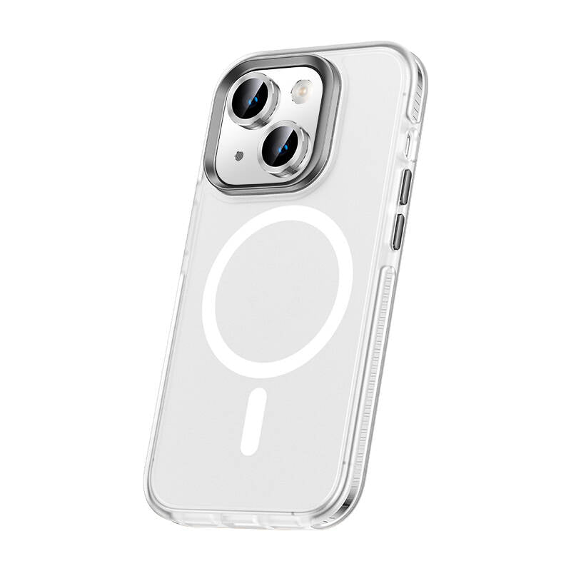 Apple iPhone 15 Kılıf Airbagli M-safe Wireless Şarj Özellikli Lens Koruyuculu Zore Klaptika Kapak Renksiz