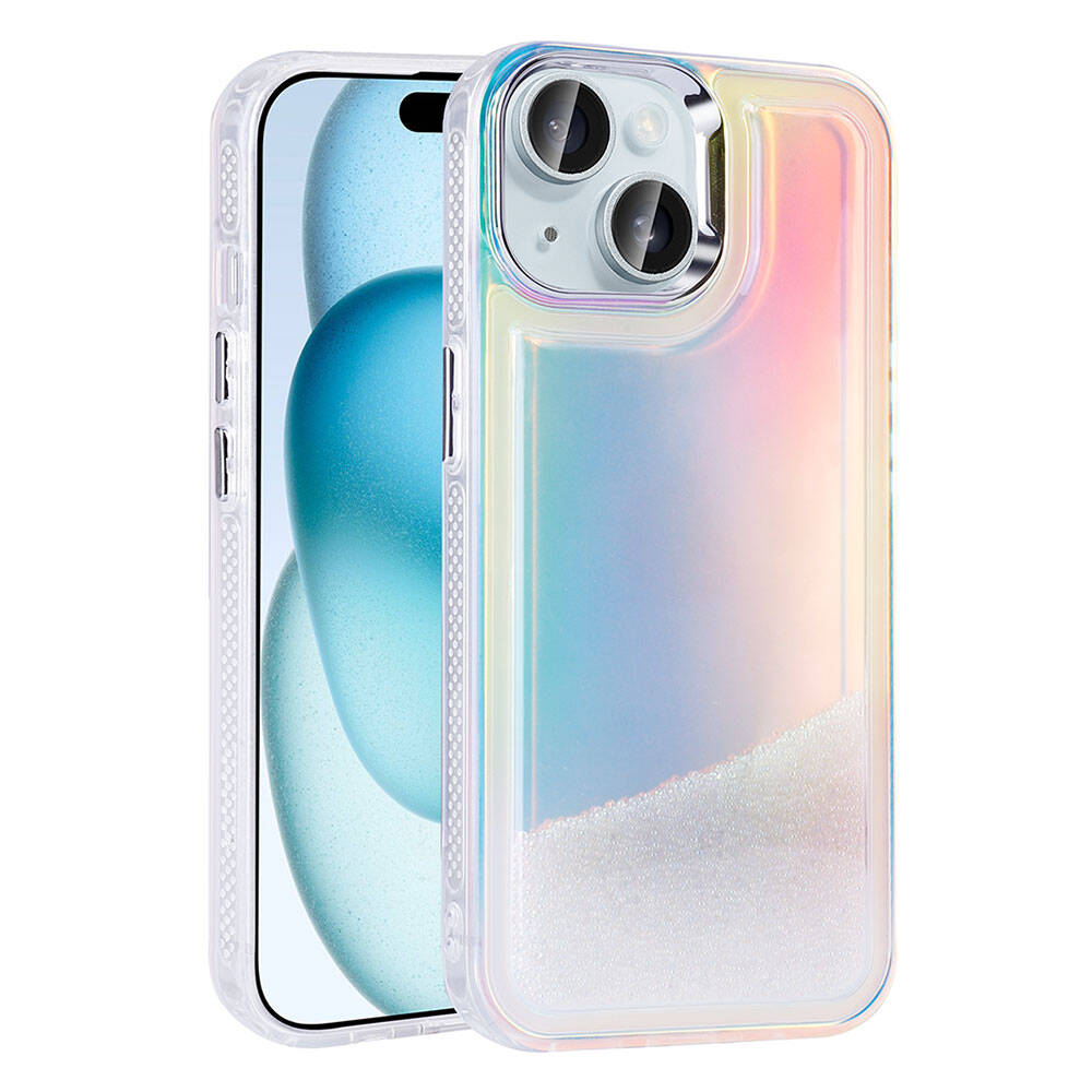 Apple iPhone 15 Kılıf Airbagli Renkli Arka Yüzey Boncuk Tasarımlı Zore Kumul Kapak Pembe