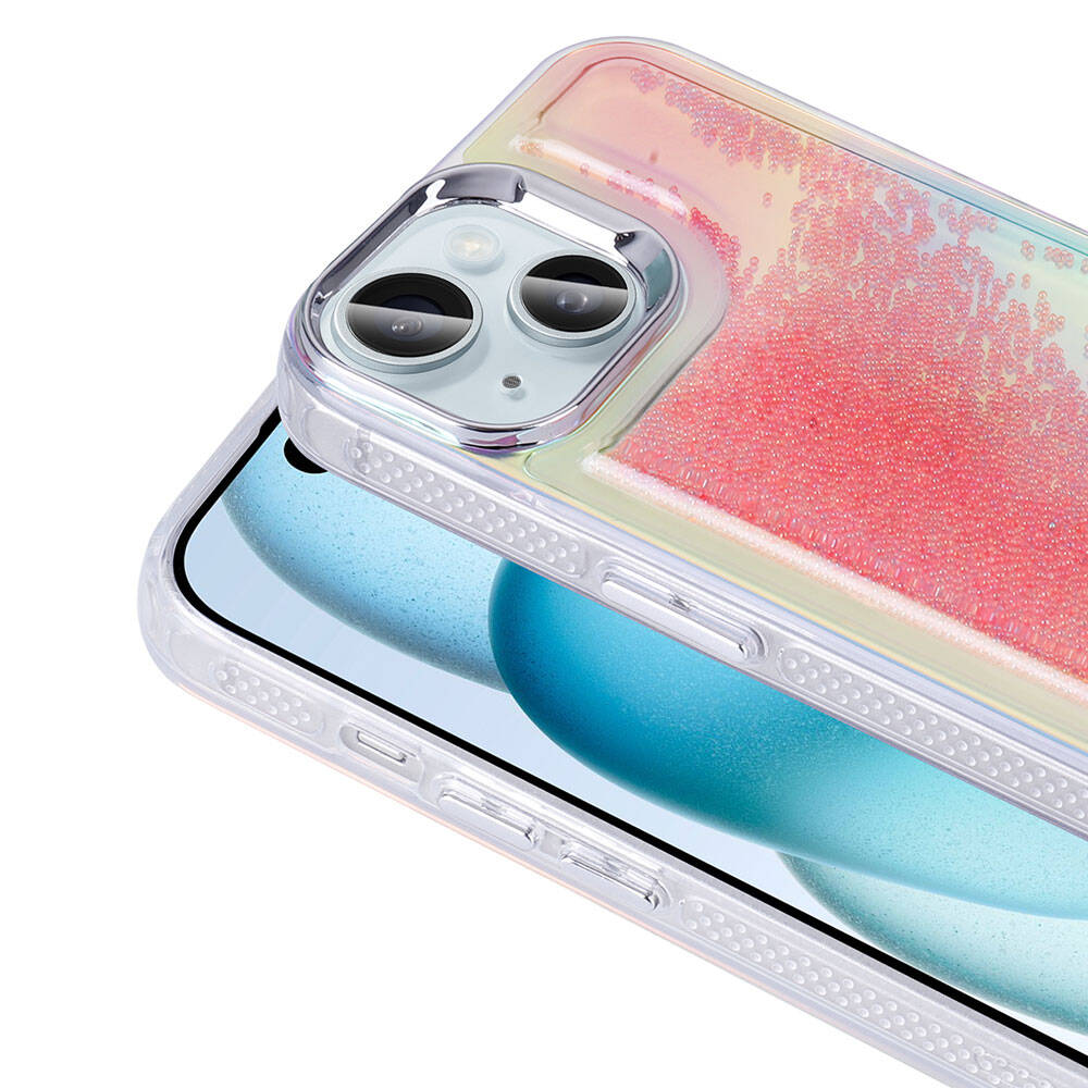 Apple iPhone 15 Kılıf Airbagli Renkli Arka Yüzey Boncuk Tasarımlı Zore Kumul Kapak Pembe