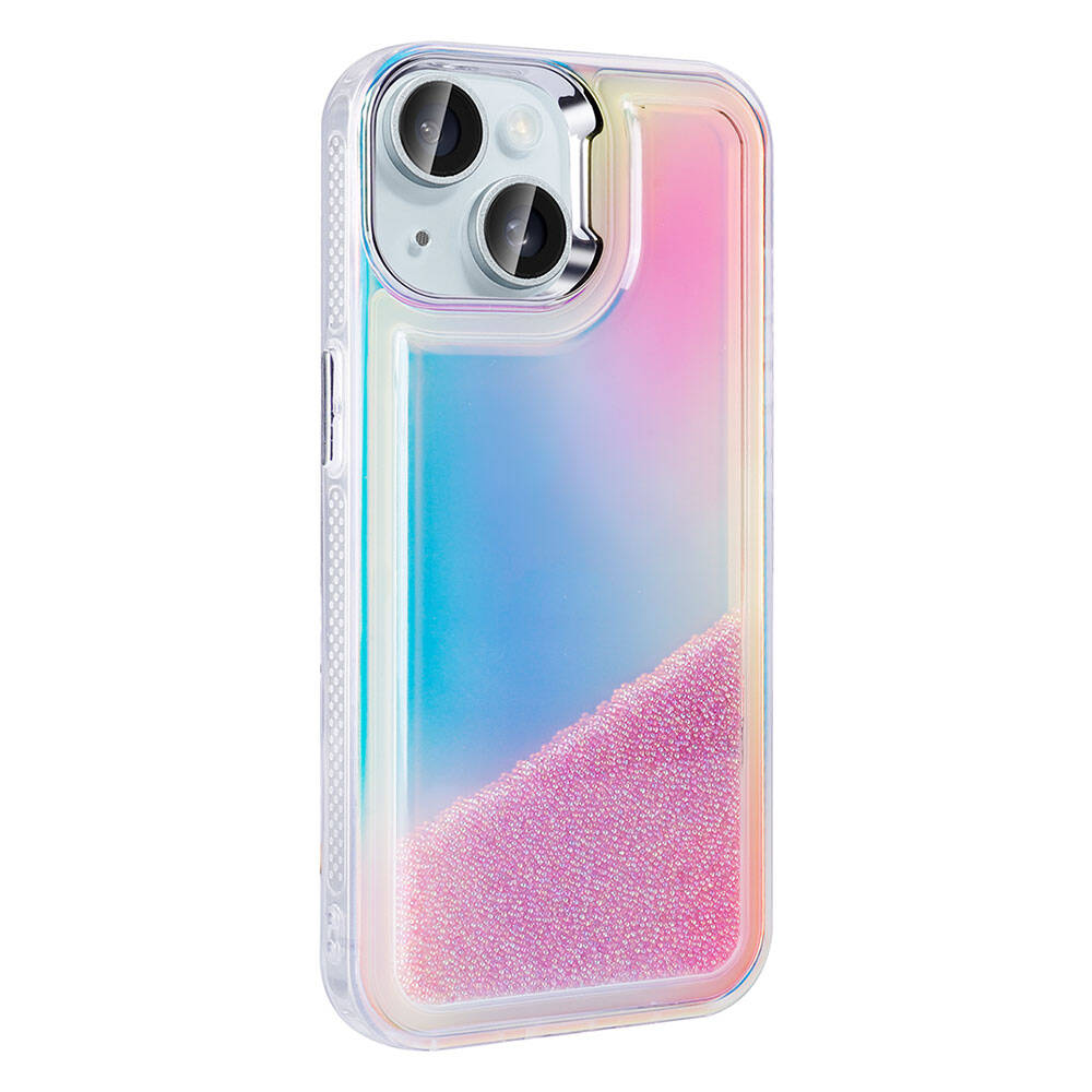 Apple iPhone 15 Kılıf Airbagli Renkli Arka Yüzey Boncuk Tasarımlı Zore Kumul Kapak Pembe