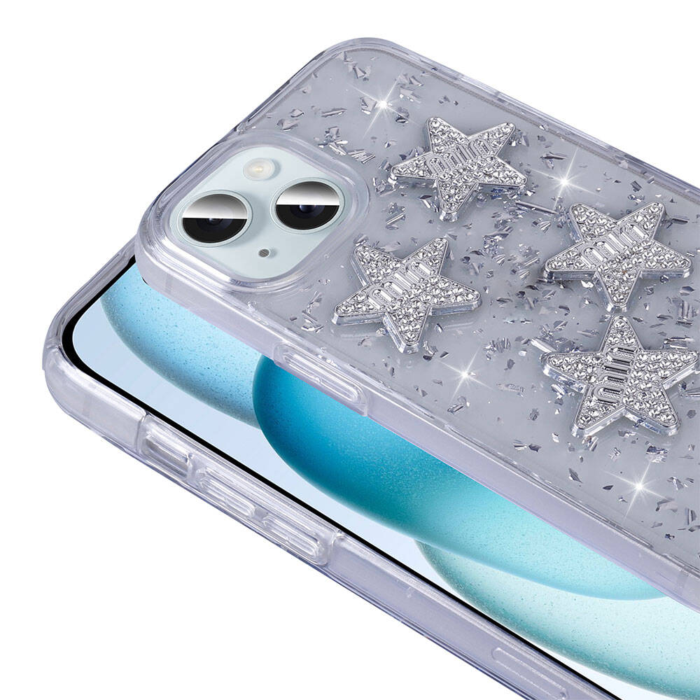 Apple iPhone 15 Kılıf Airbagli Simli Arka Yüzey Zore Işıltı Silikon Kapak Lila