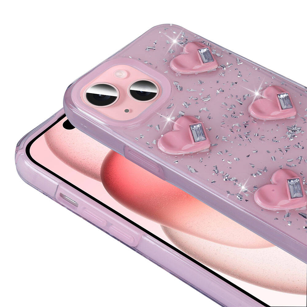 Apple iPhone 15 Kılıf Airbagli Simli Arka Yüzey Zore Işıltı Silikon Kapak Lila