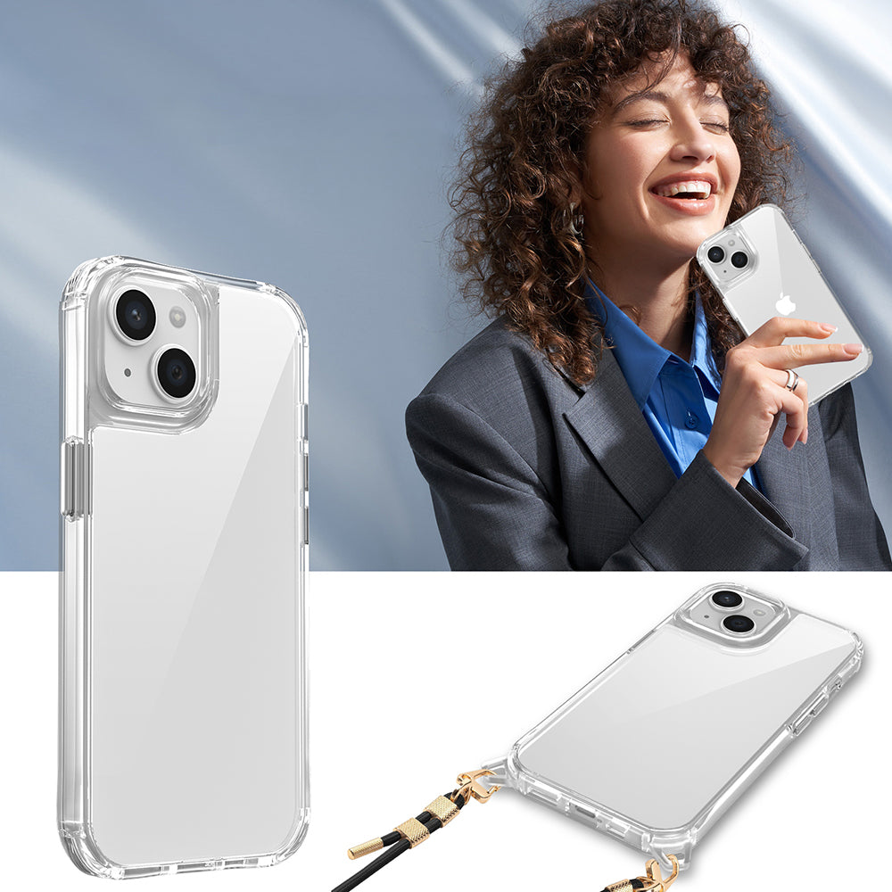 Apple iPhone 15 Kılıf Airbagli Takılabilir Askı Aparatlı Zore Snap Silikon Kapak Şeffaf