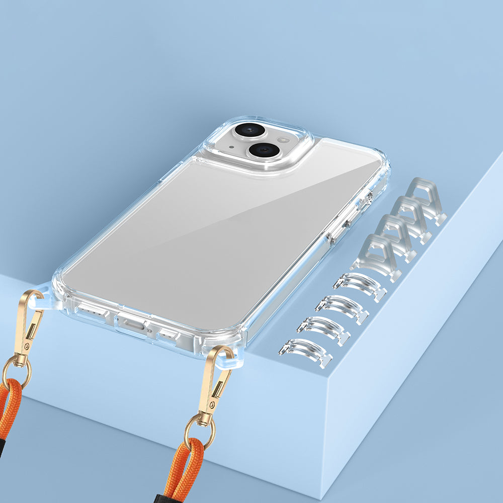 Apple iPhone 15 Kılıf Airbagli Takılabilir Askı Aparatlı Zore Snap Silikon Kapak Şeffaf