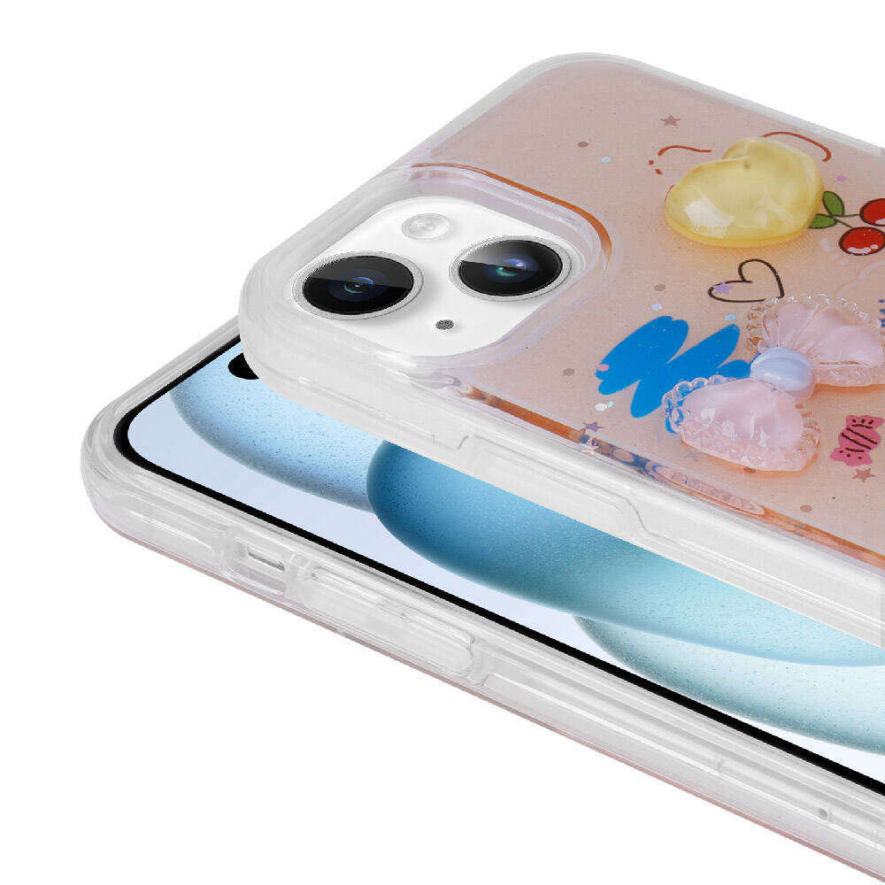 Apple iPhone 15 Kılıf Kabartma Figürlü Parlak Zore Minimini Silikon Kapak Mor