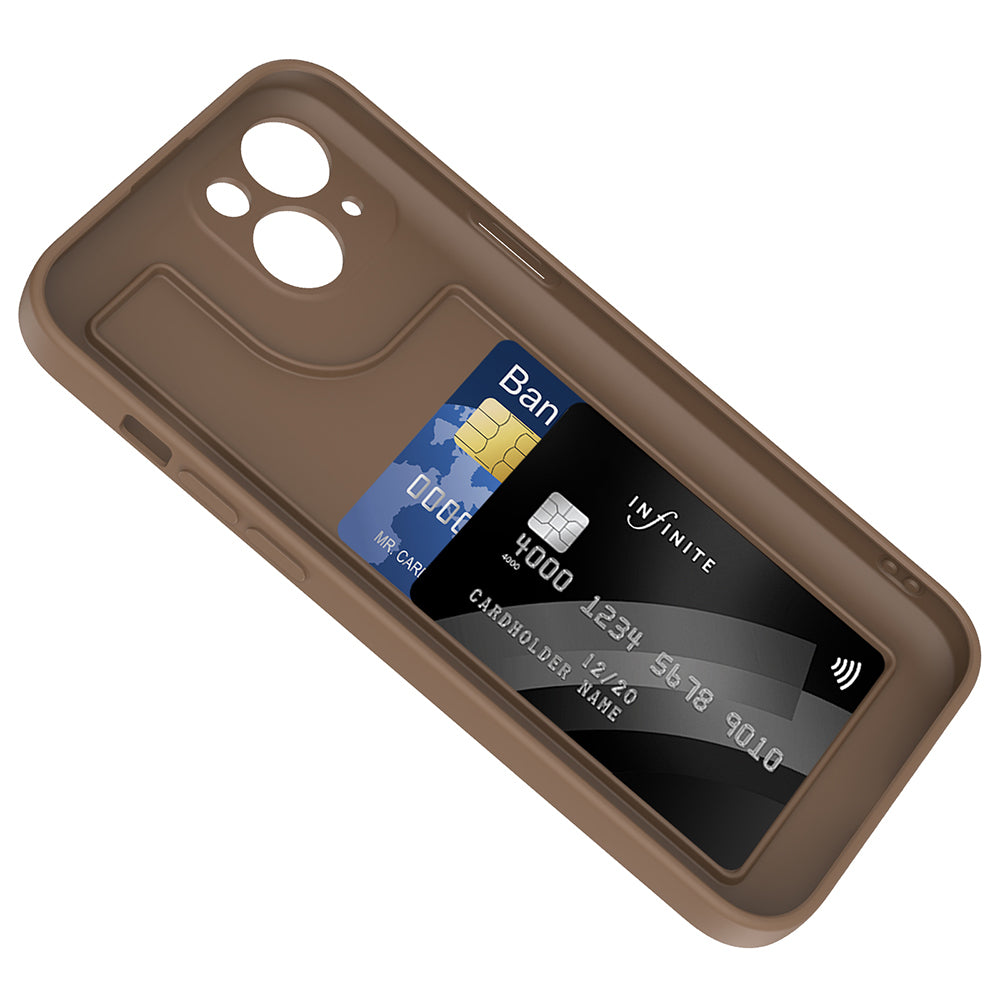 Apple iPhone 15 Kılıf Kamera Korumalı Kartlık Hazneli Zore Vitra Kapak Kahverengi
