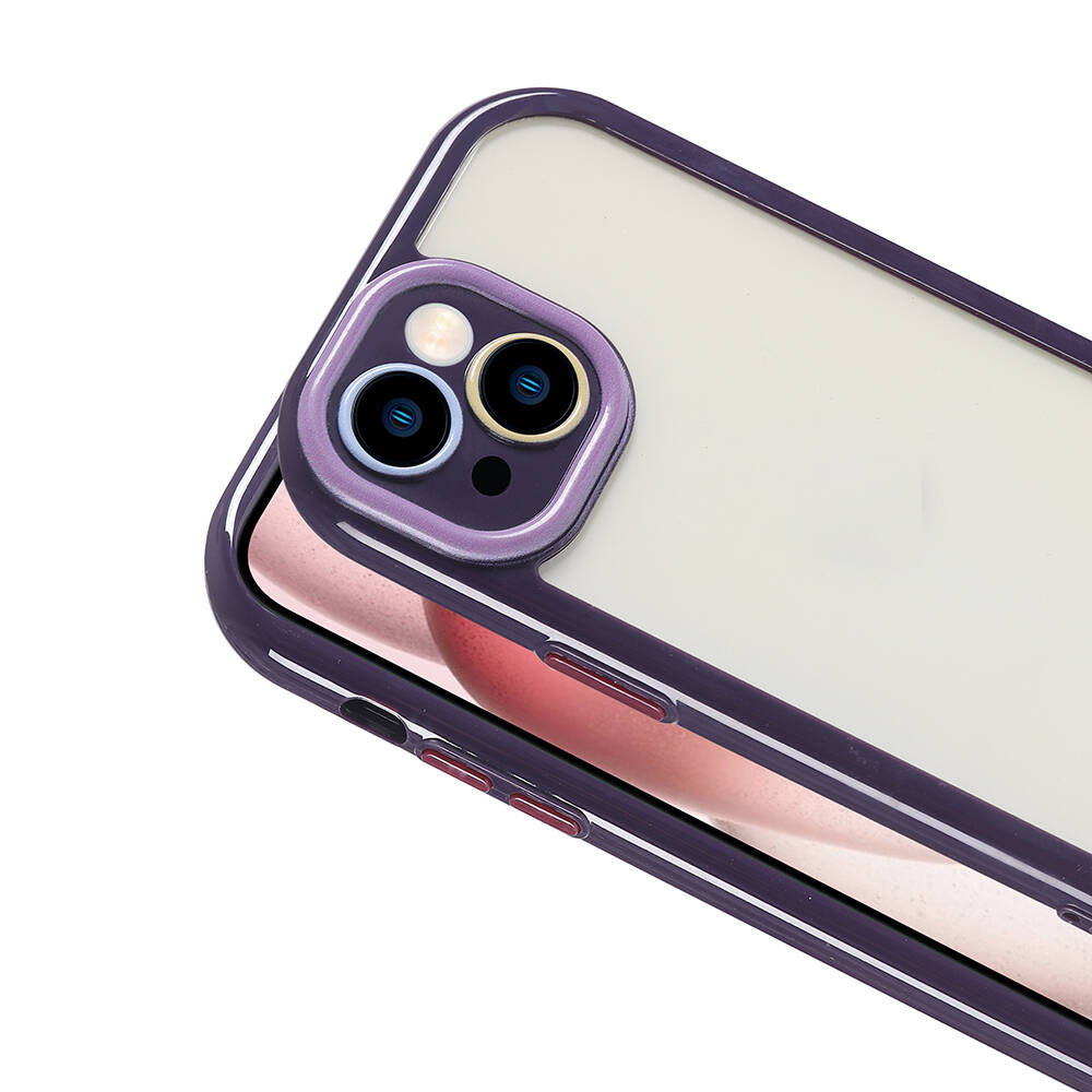Apple iPhone 15 Kılıf Kamera Korumalı Renkli Kenar ve Çerçeve Tasarımlı Zore Vitamin Kapak Derin Mor