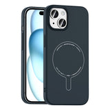 Apple iPhone 15 Kılıf M-Safe Şarj Özellikli Kamera Korumalı Zore Elio Sert PC Kapak Lacivert