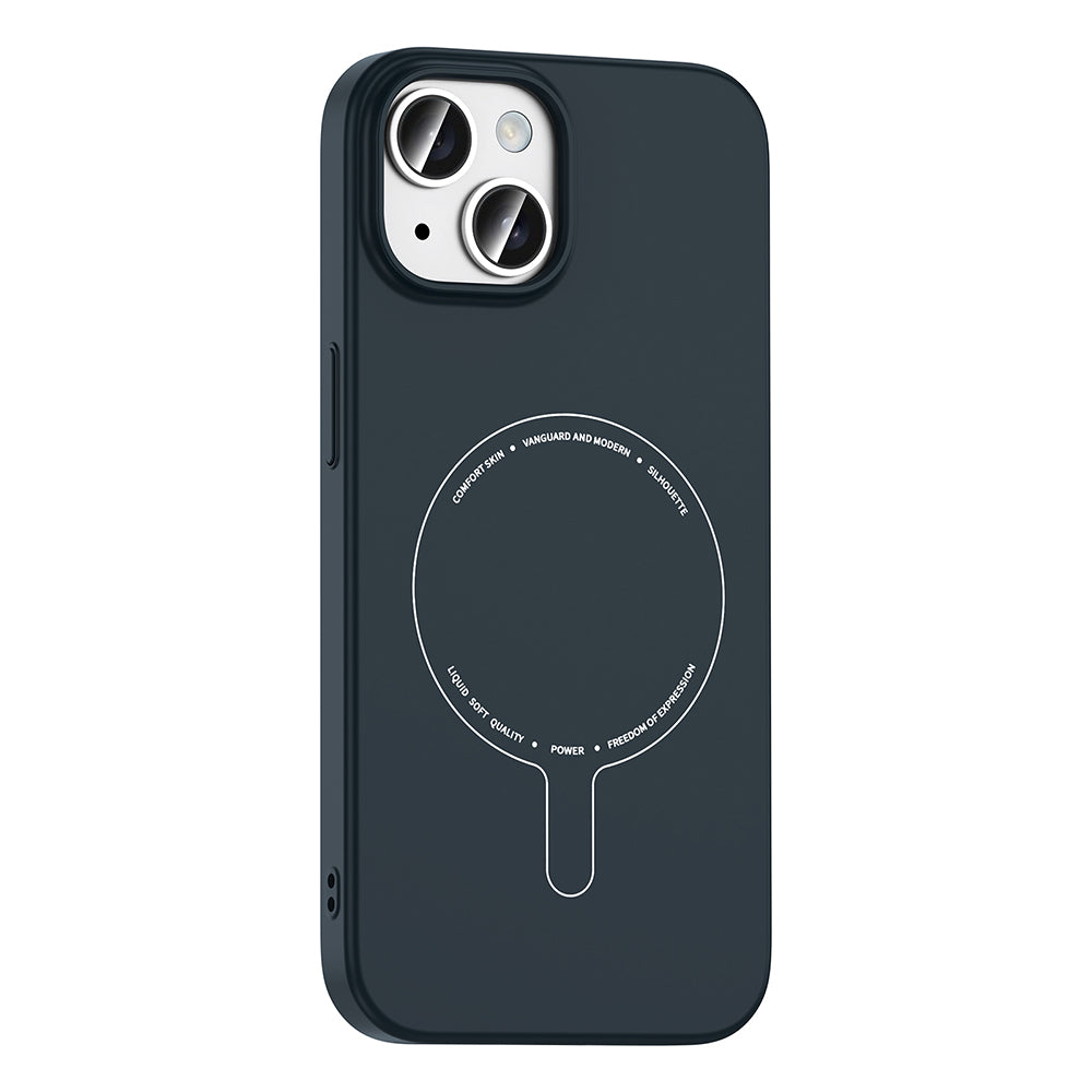 Apple iPhone 15 Kılıf M-Safe Şarj Özellikli Kamera Korumalı Zore Elio Sert PC Kapak Lacivert