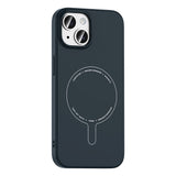 Apple iPhone 15 Kılıf M-Safe Şarj Özellikli Kamera Korumalı Zore Elio Sert PC Kapak Lacivert