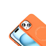 Apple iPhone 15 Kılıf M-Safe Şarj Özellikli Kamera Korumalı Zore Elio Sert PC Kapak Turuncu