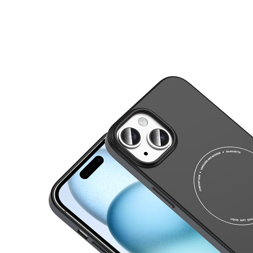 Apple iPhone 15 Kılıf M-Safe Şarj Özellikli Kamera Korumalı Zore Elio Sert PC Kapak Siyah