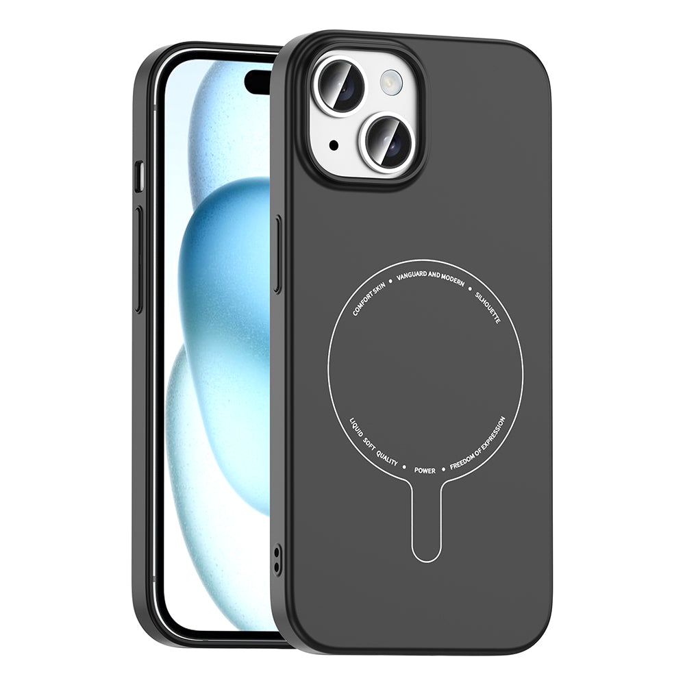 Apple iPhone 15 Kılıf M-Safe Şarj Özellikli Kamera Korumalı Zore Elio Sert PC Kapak Siyah
