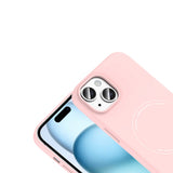 Apple iPhone 15 Kılıf M-Safe Şarj Özellikli Kamera Korumalı Zore Elio Sert PC Kapak Açık Pembe