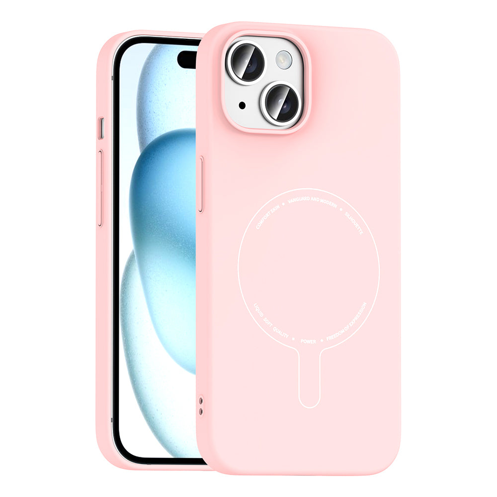 Apple iPhone 15 Kılıf M-Safe Şarj Özellikli Kamera Korumalı Zore Elio Sert PC Kapak Açık Pembe