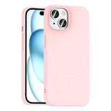 Apple iPhone 15 Kılıf M-Safe Şarj Özellikli Kamera Korumalı Zore Elio Sert PC Kapak Açık Pembe