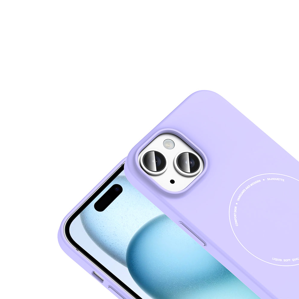 Apple iPhone 15 Kılıf M-Safe Şarj Özellikli Kamera Korumalı Zore Elio Sert PC Kapak Lila