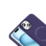 Apple iPhone 15 Kılıf M-Safe Şarj Özellikli Kamera Korumalı Zore Elio Sert PC Kapak Derin Mor
