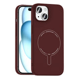 Apple iPhone 15 Kılıf M-Safe Şarj Özellikli Kamera Korumalı Zore Elio Sert PC Kapak Bordo